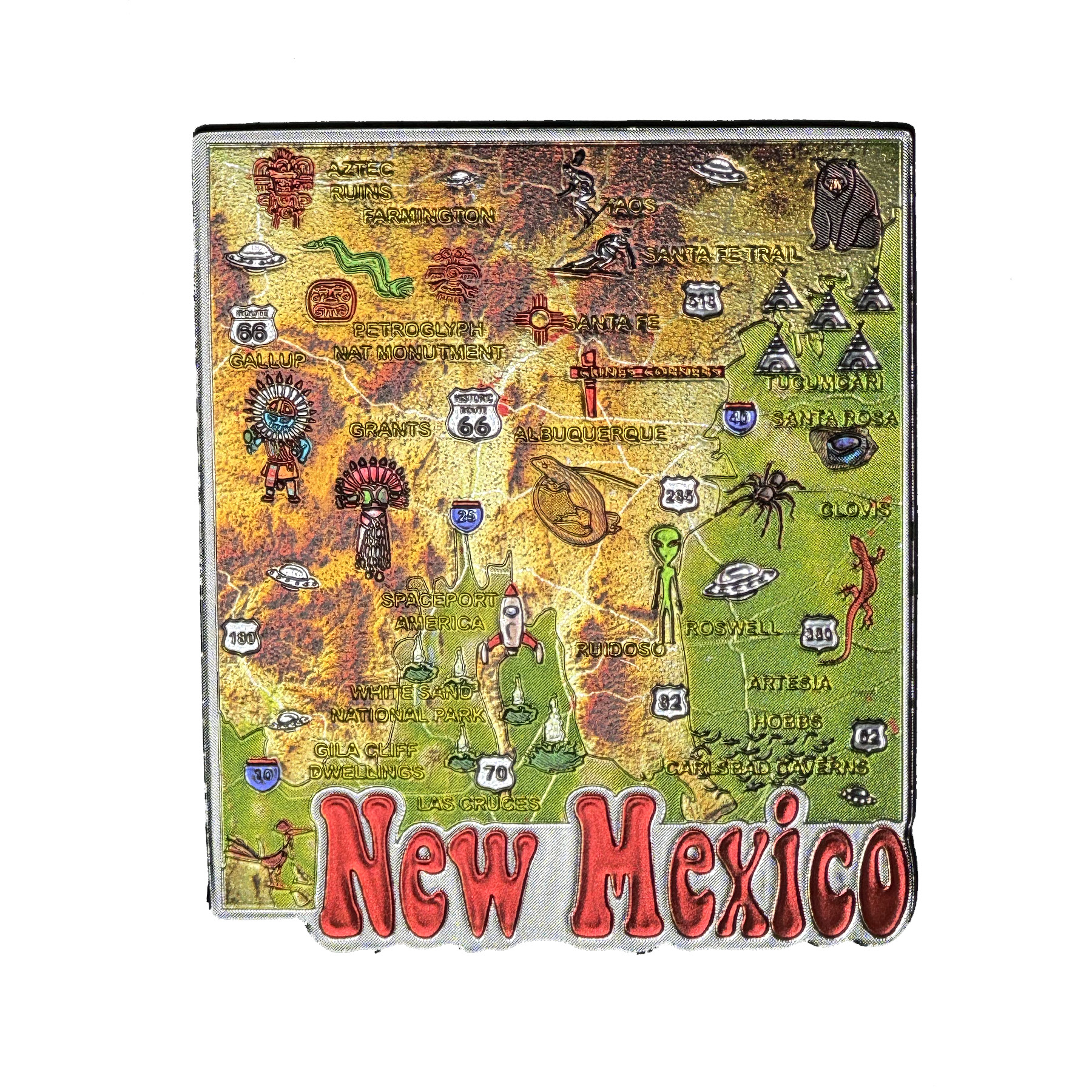 Route 66 Shiny Magnet State Map- New Mexico
